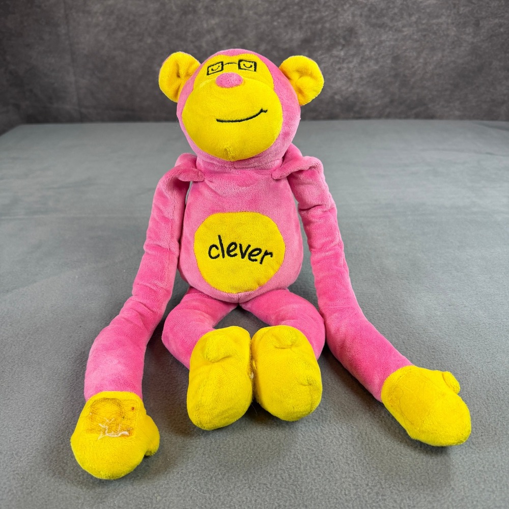 Vintage Animal Alley Toys R Us Clever Pink Monkey Plush Stuffed Animal 2000 15"
